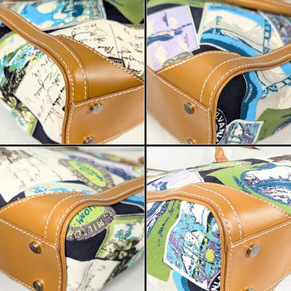 Talbots Canvas & Leather Travel Postcard Large Lined Tote Bag Novelty Passport - Picture 6 of 9